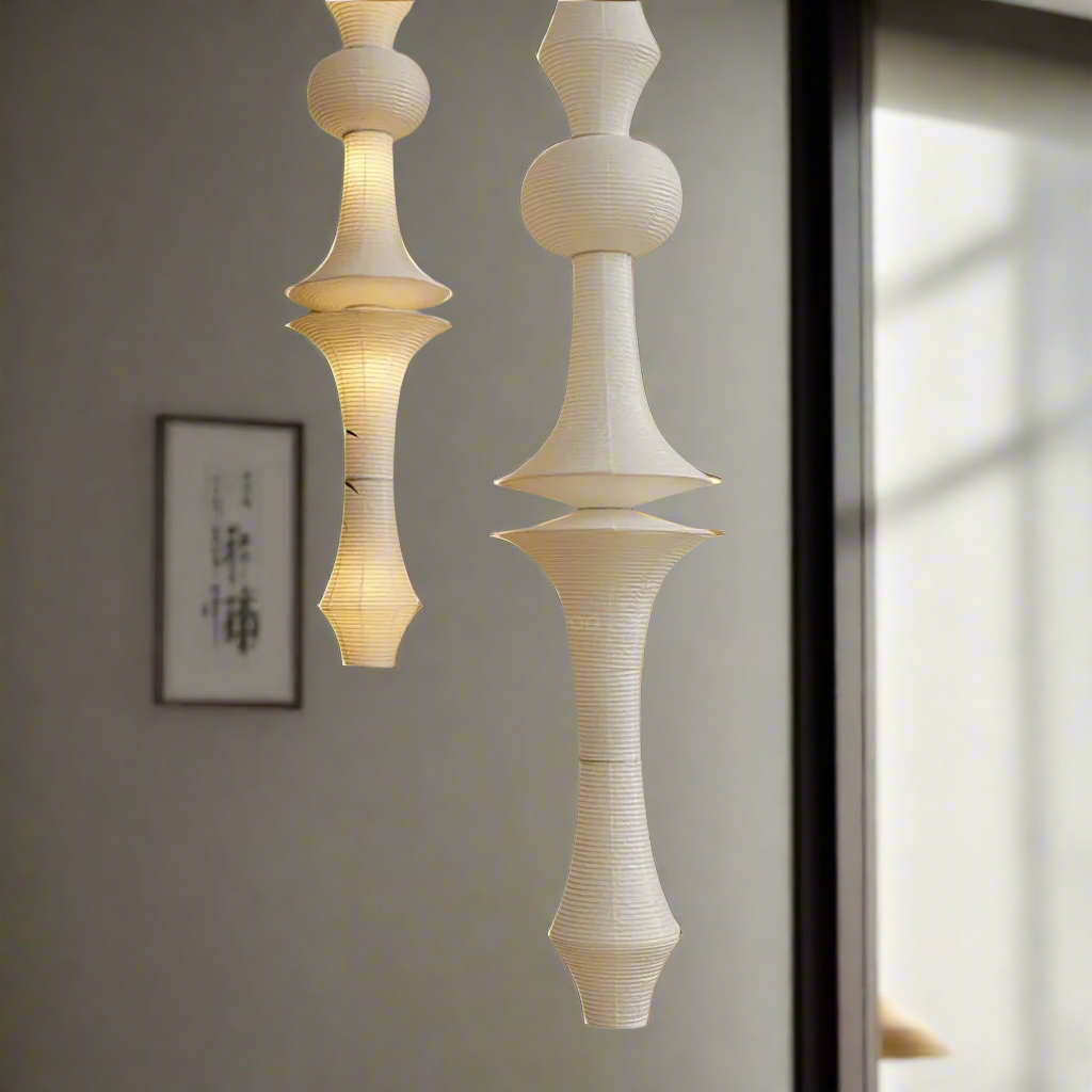 Hanglamp Japandi Bohemian met Sculpturale Washi Kap in Meerdere Vormen