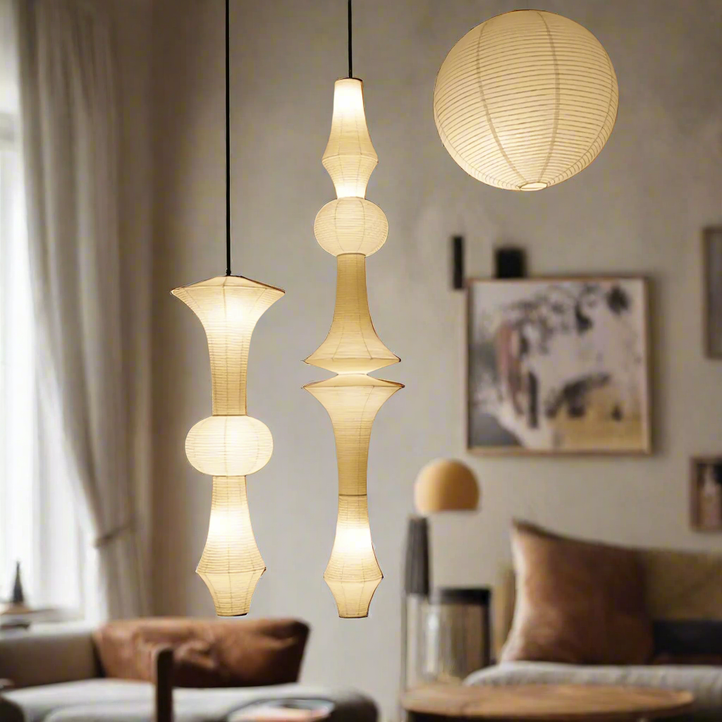 Hanglamp Japandi Bohemian met Sculpturale Washi Kap in Meerdere Vormen ##POS:20##
