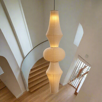 Hanglamp Japandi Bohemian met Sculpturale Washi Kap in Meerdere Vormen
