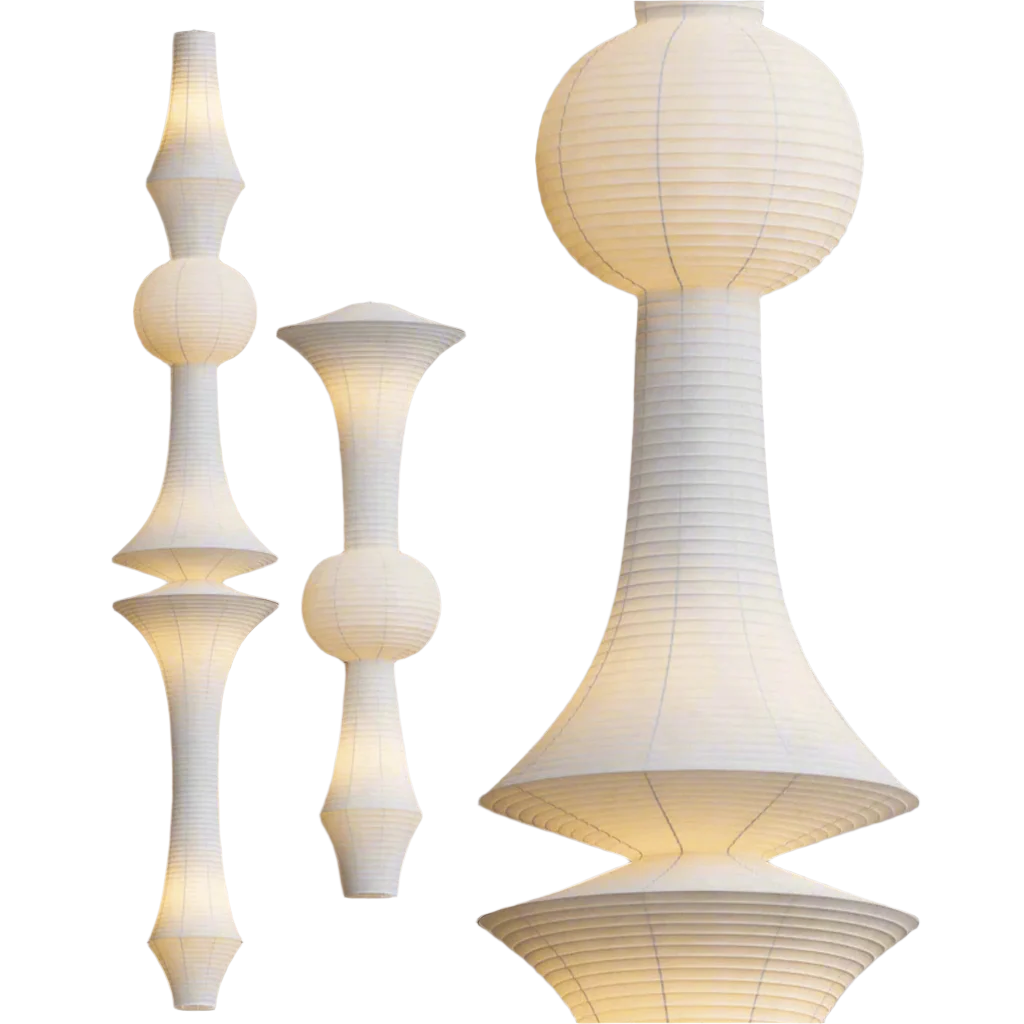 Hanglamp Japandi Bohemian met Sculpturale Washi Kap in Meerdere Vormen