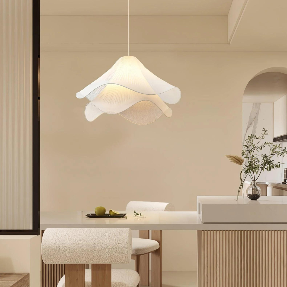 Hanglamp Japandi met Golvende Stoffen Kap en Verstelbare Hoogte