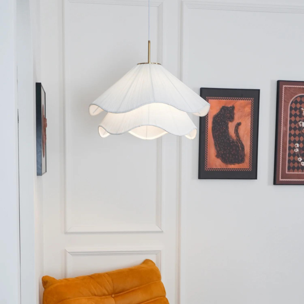 Hanglamp Japandi met Golvende Stoffen Kap en Verstelbare Hoogte
