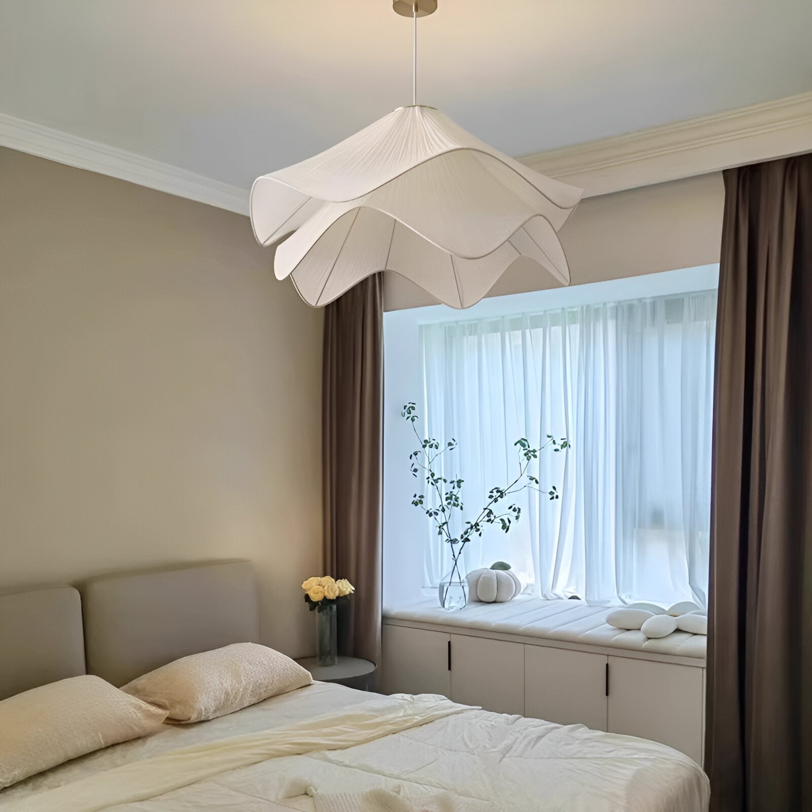 Hanglamp Japandi met Golvende Stoffen Kap en Verstelbare Hoogte