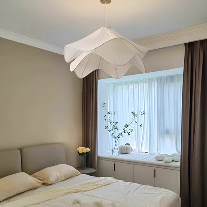Hanglamp Japandi met Golvende Stoffen Kap en Verstelbare Hoogte