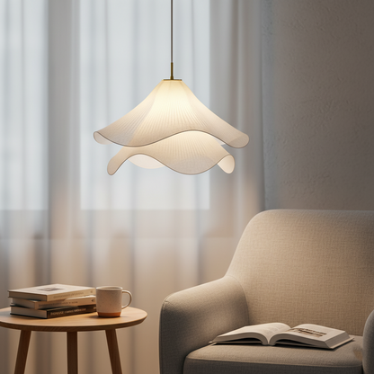 Hanglamp Japandi met Golvende Stoffen Kap en Verstelbare Hoogte