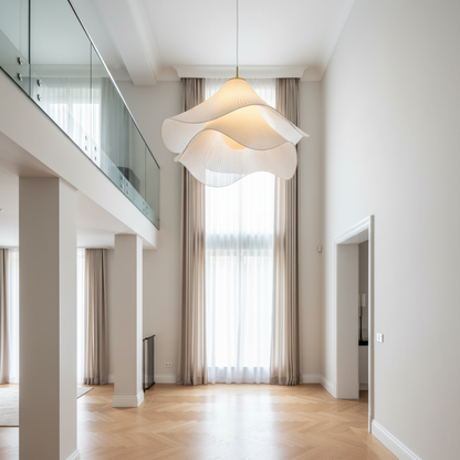 Hanglamp Japandi met Golvende Stoffen Kap en Verstelbare Hoogte