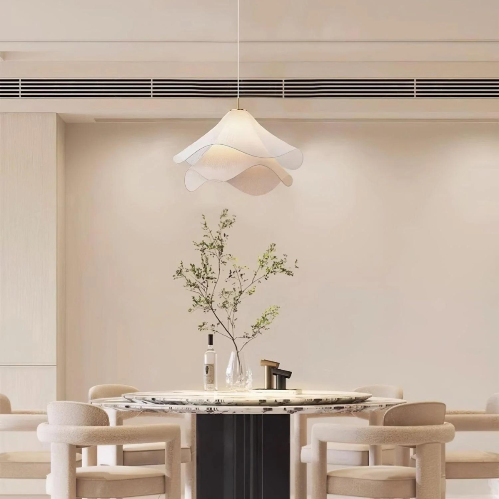 Hanglamp Japandi met Golvende Stoffen Kap en Verstelbare Hoogte