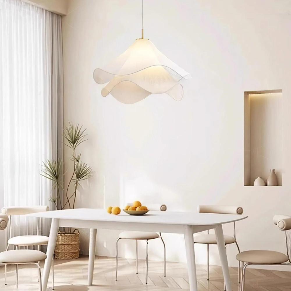 Hanglamp Japandi met Golvende Stoffen Kap en Verstelbare Hoogte