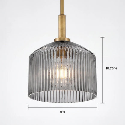 Hanglamp Landelijk met Geribbelde Glazen Kap en Messing Fitting