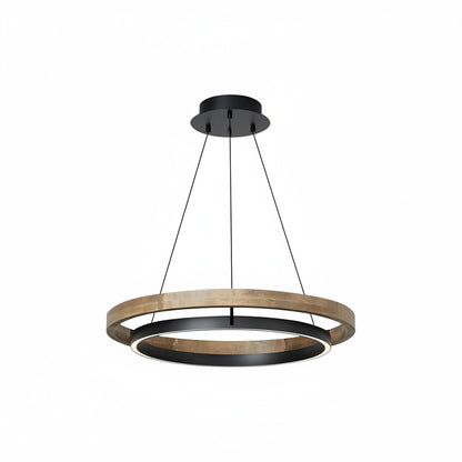 Hanglamp Landelijk Rond met LED en Houtlook Ring