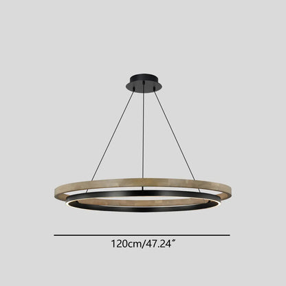 Hanglamp Landelijk Rond met LED en Houtlook Ring