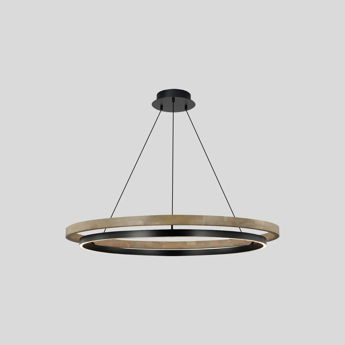 Hanglamp Landelijk Rond met LED en Houtlook Ring