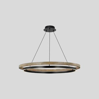 Hanglamp Landelijk Rond met LED en Houtlook Ring