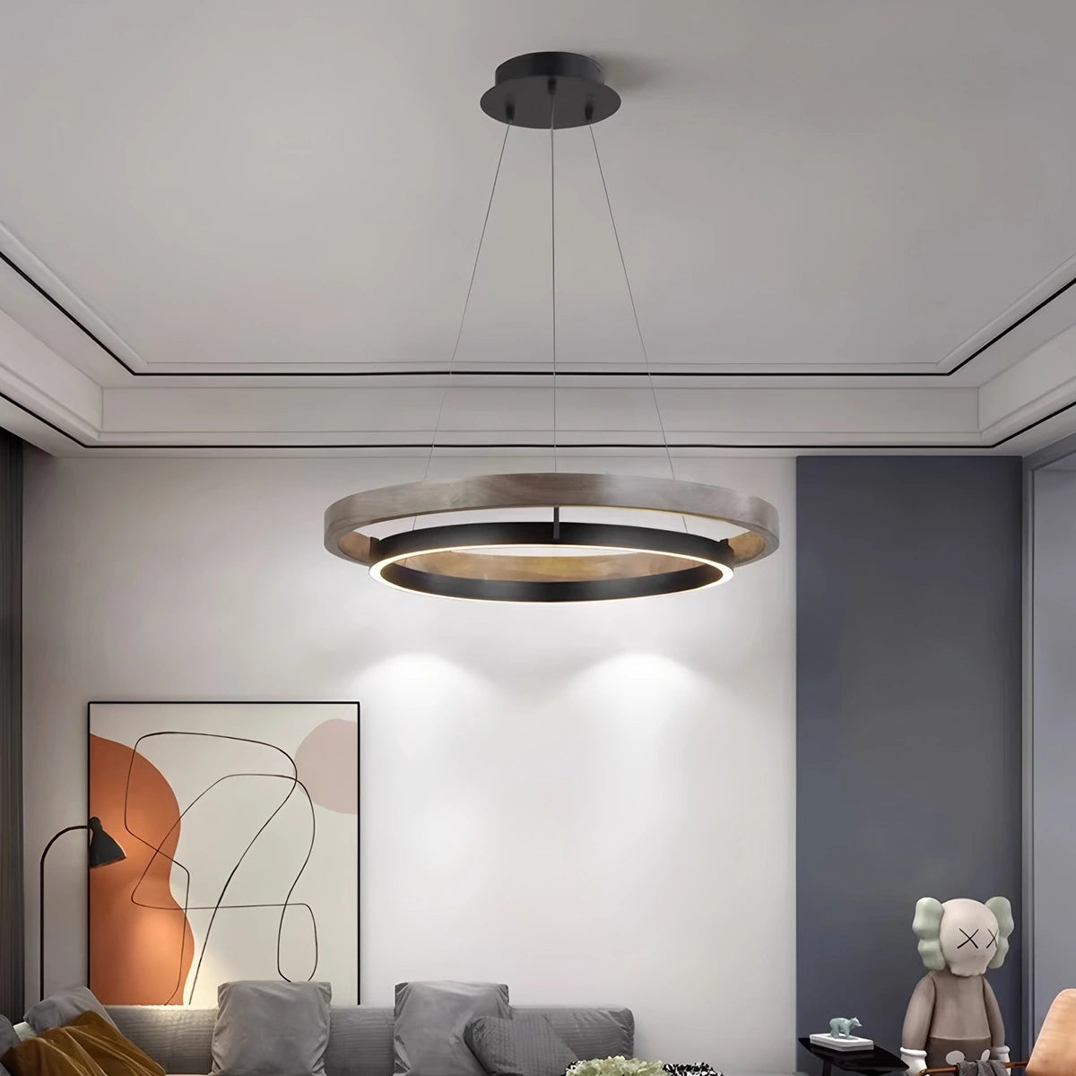 Hanglamp Landelijk Rond met LED en Houtlook Ring