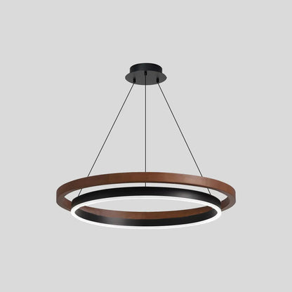Hanglamp Landelijk Rond met LED en Houtlook Ring