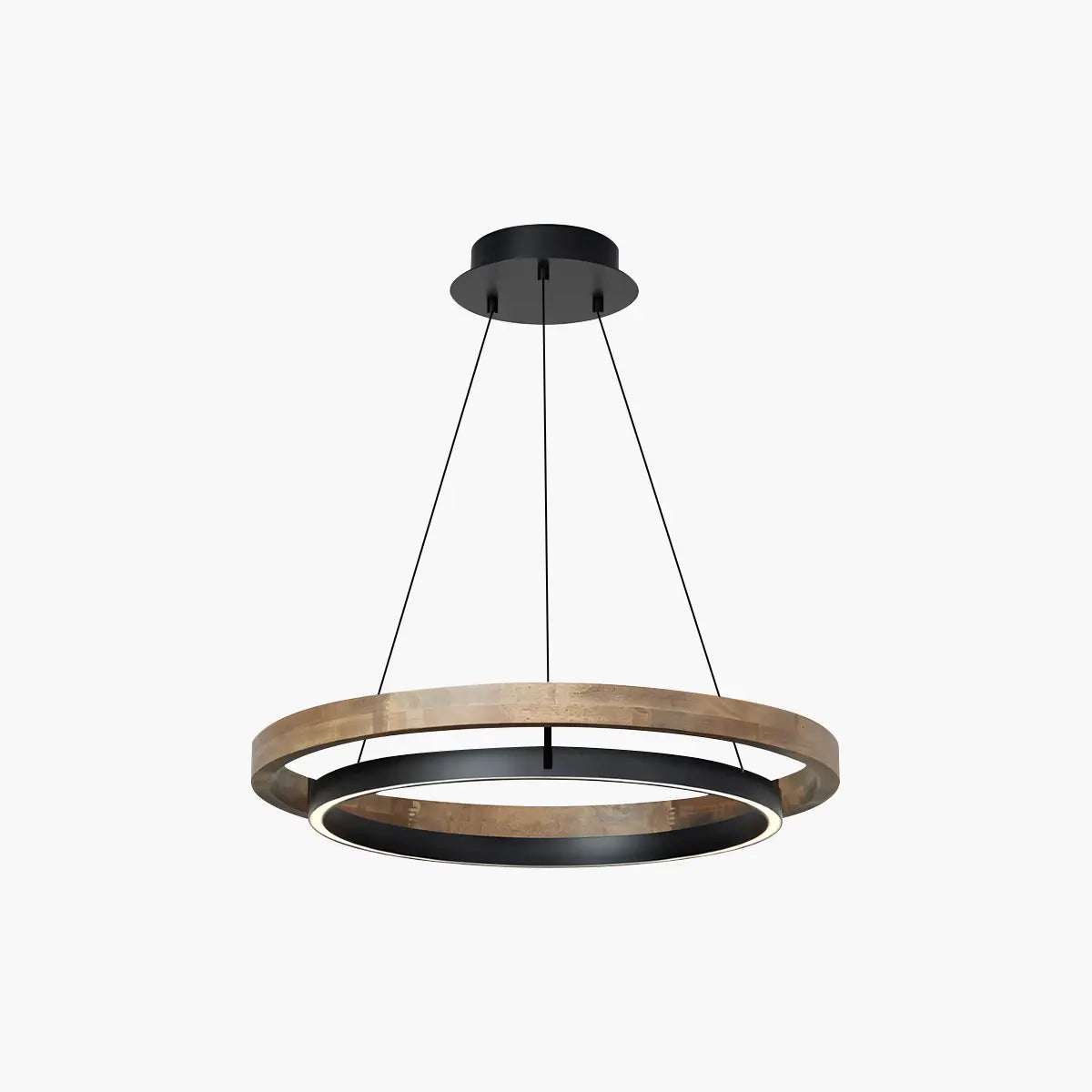 Hanglamp Landelijk Rond met LED en Houtlook Ring