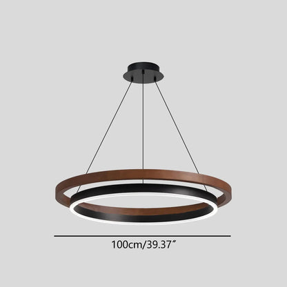 Hanglamp Landelijk Rond met LED en Houtlook Ring