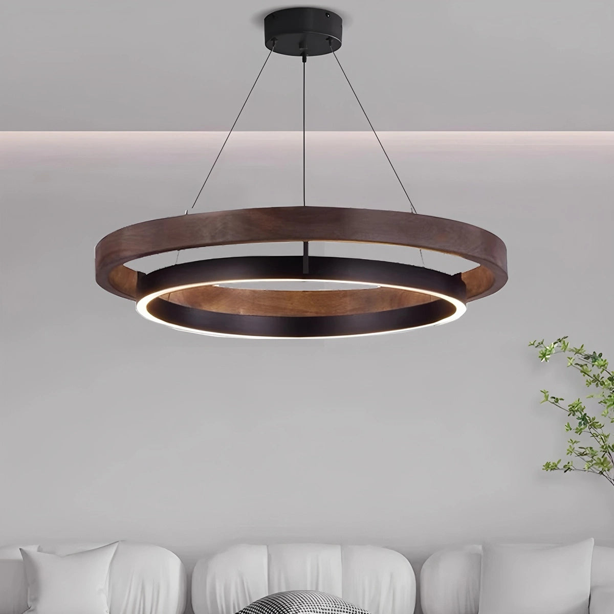 Hanglamp Landelijk Rond met LED en Houtlook Ring