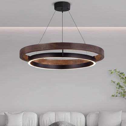 Hanglamp Landelijk Rond met LED en Houtlook Ring