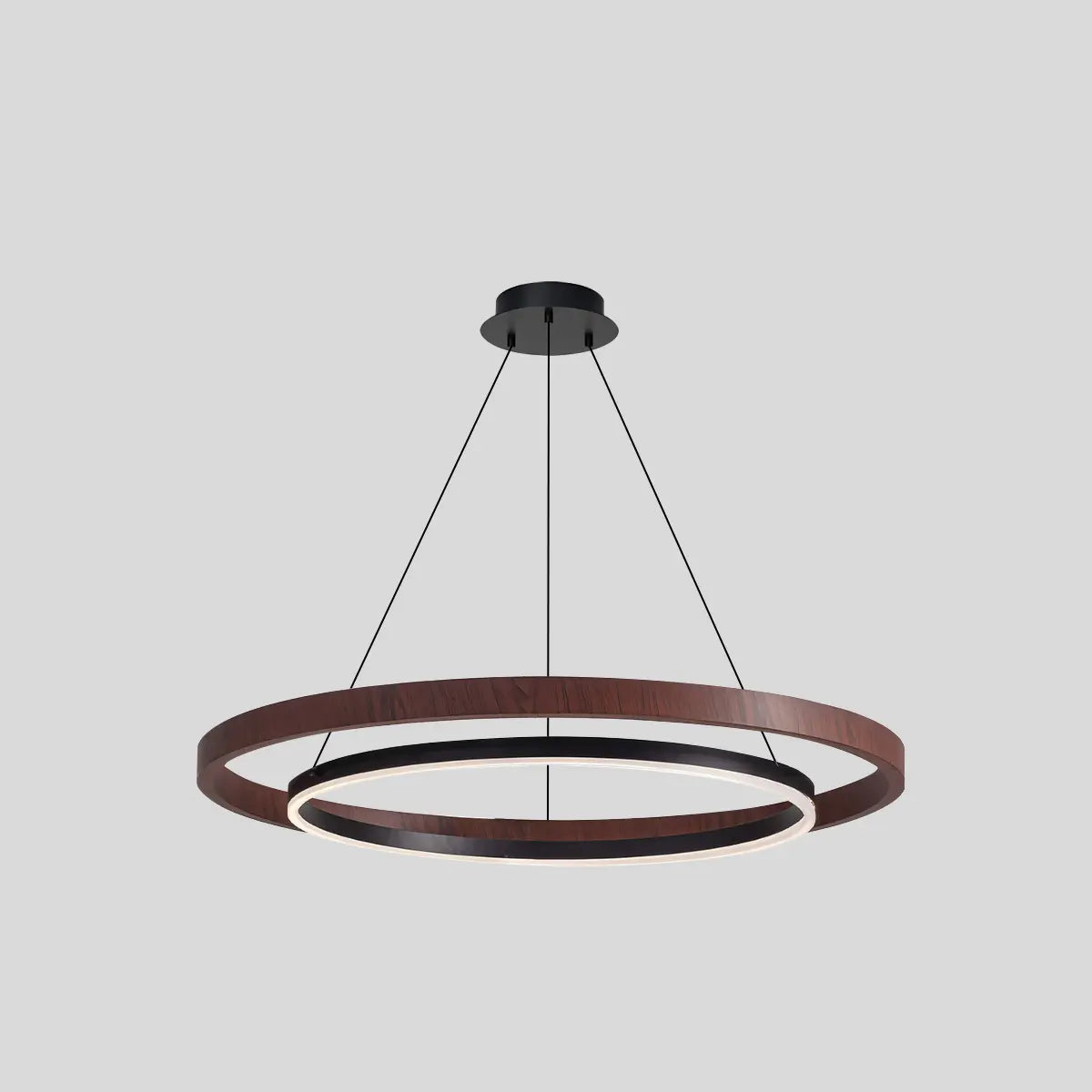 Hanglamp Landelijk Rond met LED en Houtlook Ring