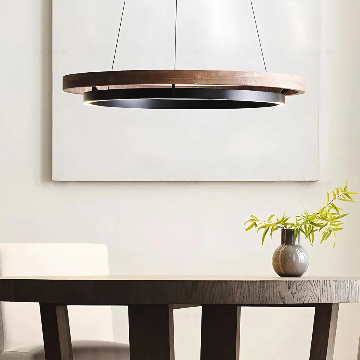 Hanglamp Landelijk Rond met LED en Houtlook Ring