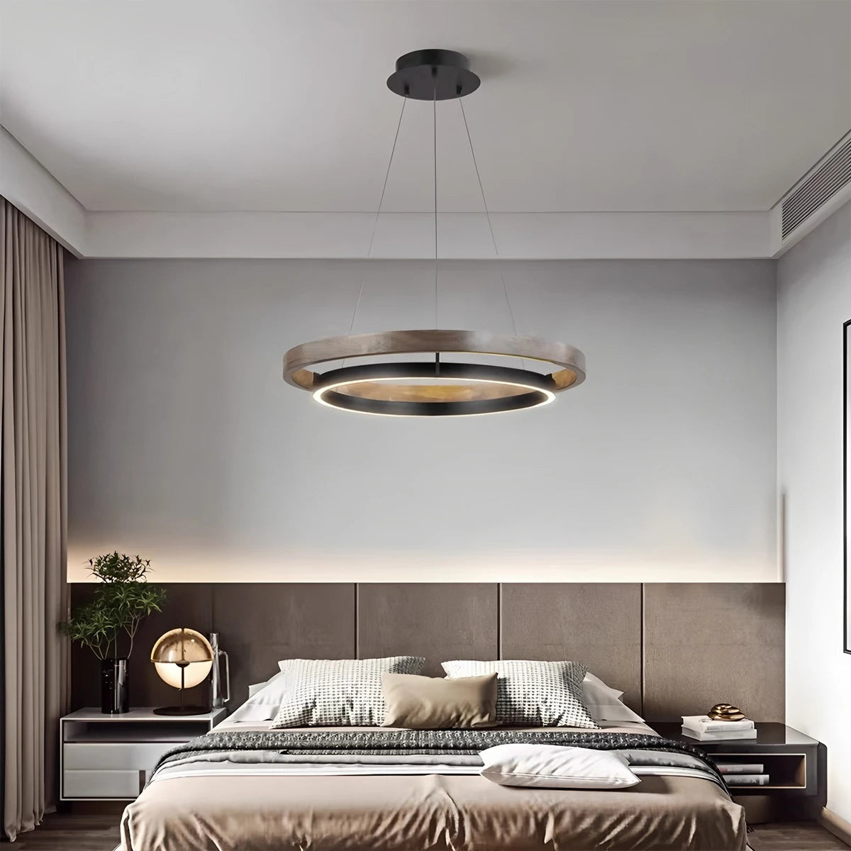 Hanglamp Landelijk Rond met LED en Houtlook Ring