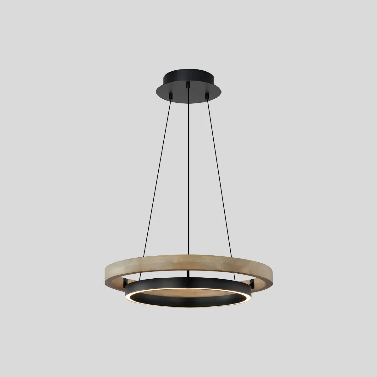 Hanglamp Landelijk Rond met LED en Houtlook Ring