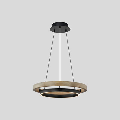 Hanglamp Landelijk Rond met LED en Houtlook Ring
