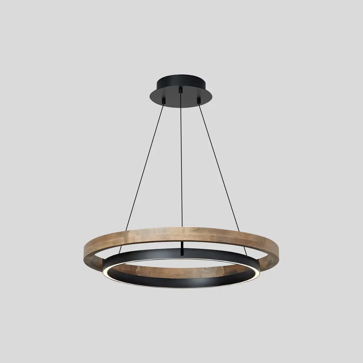 Hanglamp Landelijk Rond met LED en Houtlook Ring