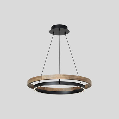 Hanglamp Landelijk Rond met LED en Houtlook Ring