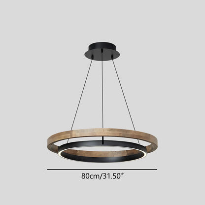 Hanglamp Landelijk Rond met LED en Houtlook Ring