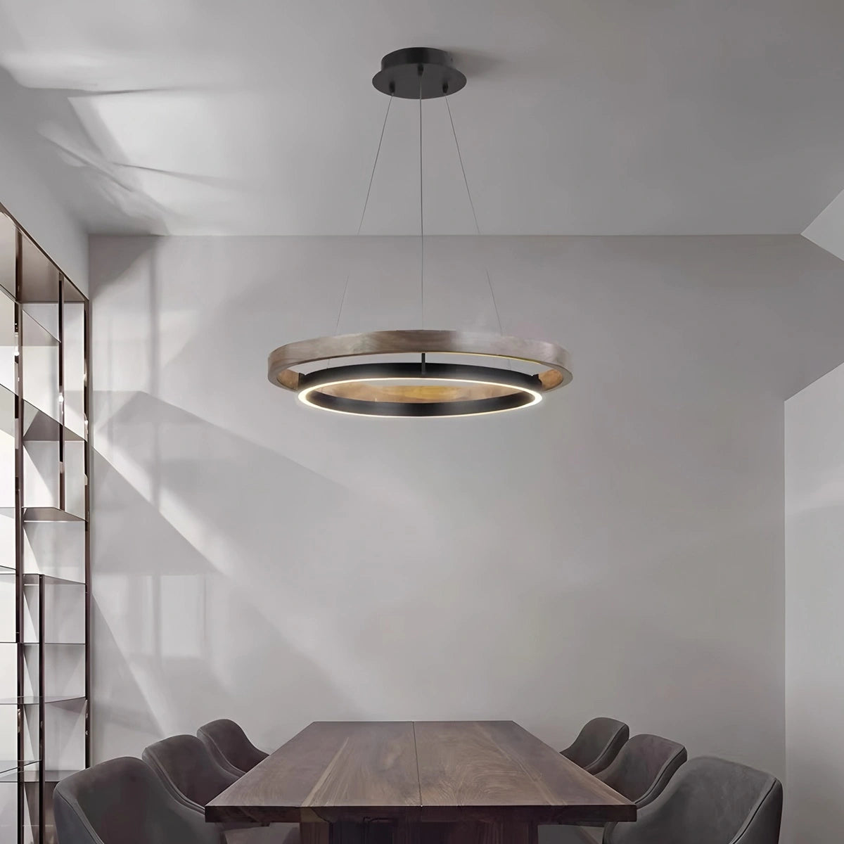 Hanglamp Landelijk Rond met LED en Houtlook Ring