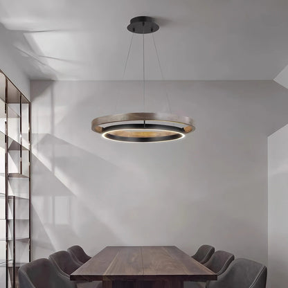 Hanglamp Landelijk Rond met LED en Houtlook Ring