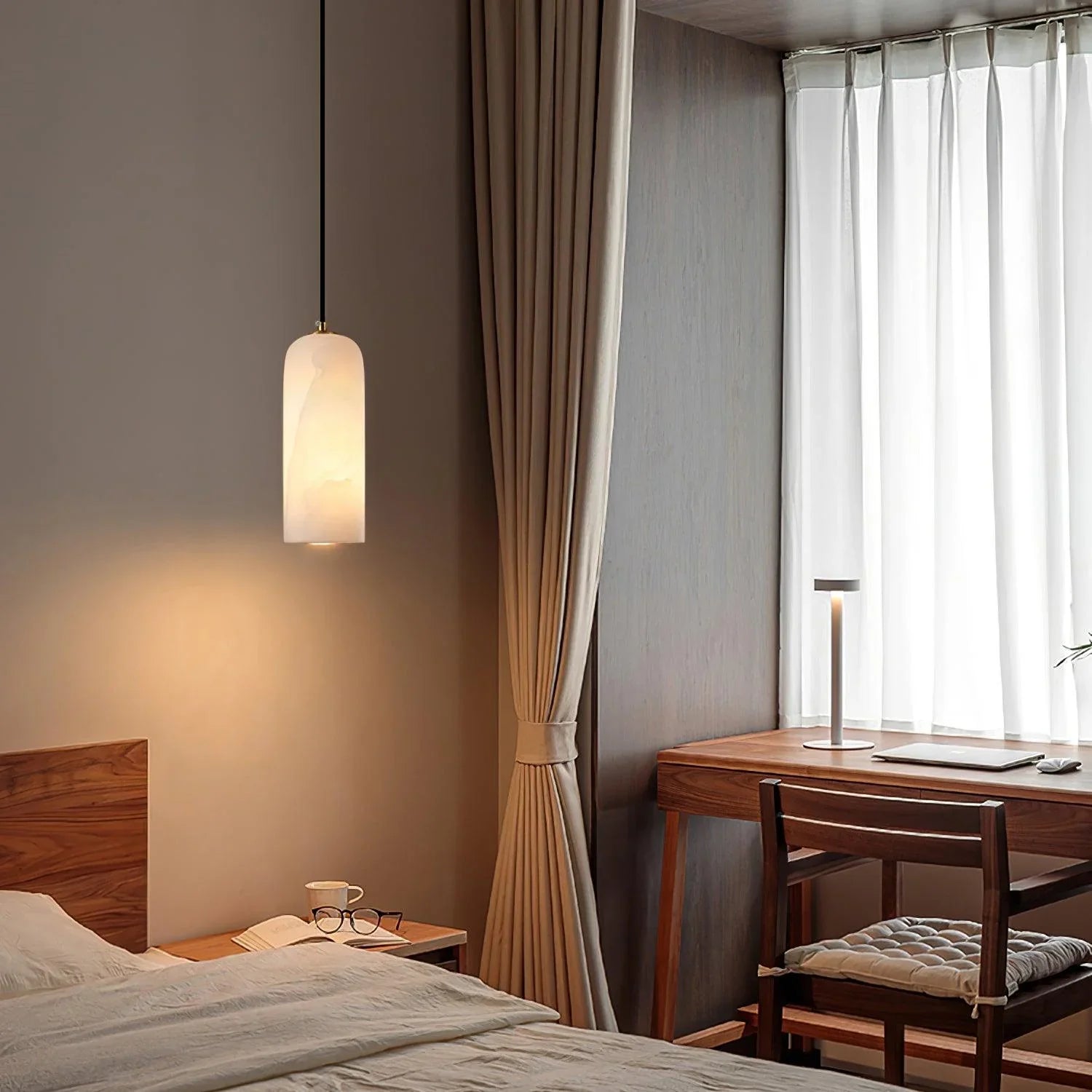 Hanglamp Minimalistisch met Alabasten Cilinderkap en Messing Fitting