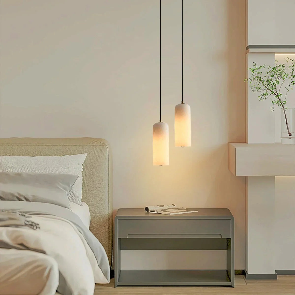 Hanglamp Minimalistisch met Alabasten Cilinderkap en Messing Fitting