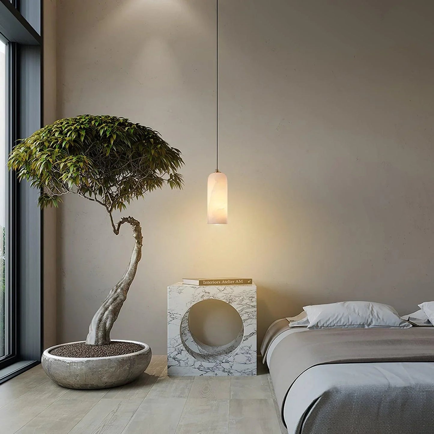 Hanglamp Minimalistisch met Alabasten Cilinderkap en Messing Fitting