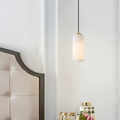 Hanglamp Minimalistisch met Alabasten Cilinderkap en Messing Fitting