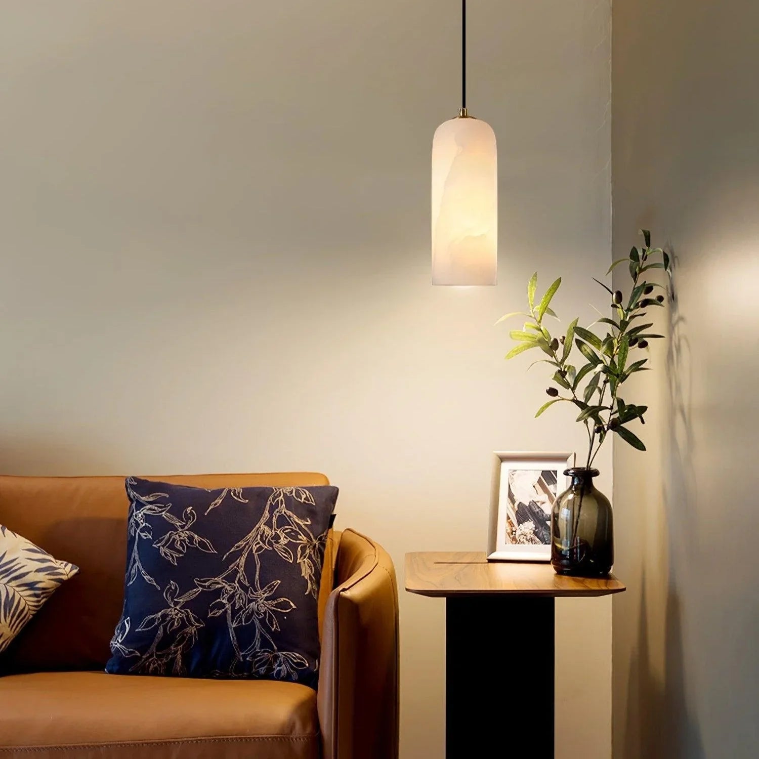 Hanglamp Minimalistisch met Alabasten Cilinderkap en Messing Fitting