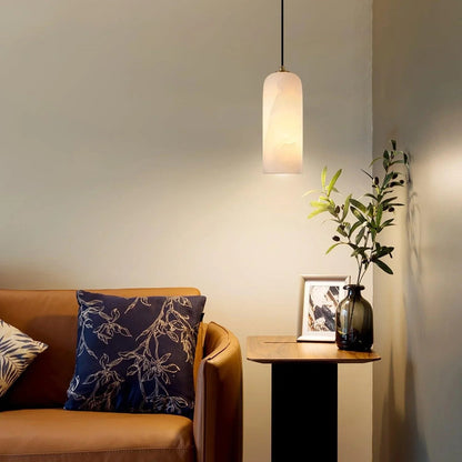 Hanglamp Minimalistisch met Alabasten Cilinderkap en Messing Fitting