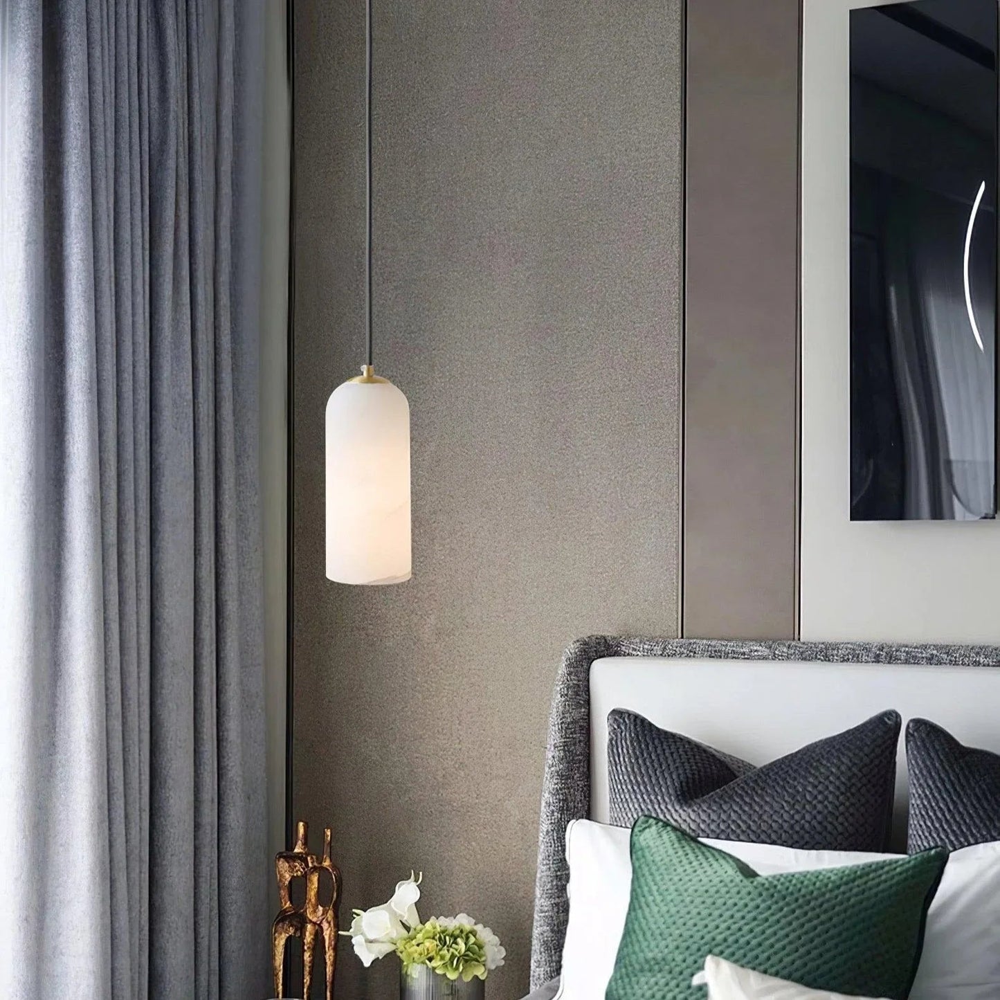Hanglamp Minimalistisch met Alabasten Cilinderkap en Messing Fitting