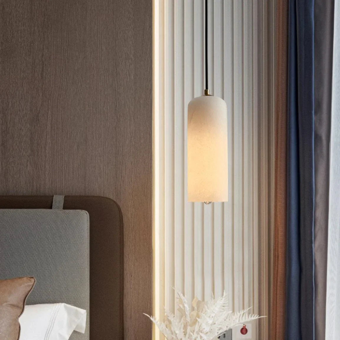 Hanglamp Minimalistisch met Alabasten Cilinderkap en Messing Fitting
