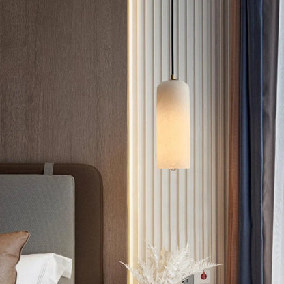 Hanglamp Minimalistisch met Alabasten Cilinderkap en Messing Fitting