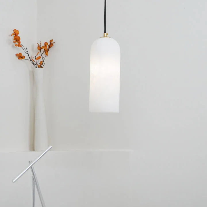 Hanglamp Minimalistisch met Alabasten Cilinderkap en Messing Fitting