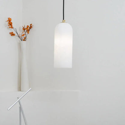 Hanglamp Minimalistisch met Alabasten Cilinderkap en Messing Fitting