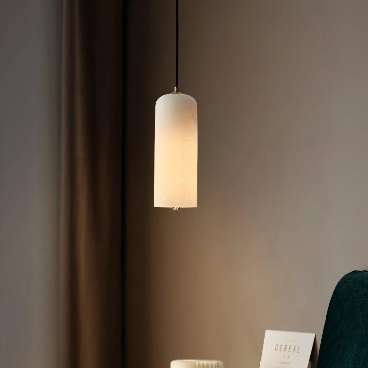 Hanglamp Minimalistisch met Alabasten Cilinderkap en Messing Fitting