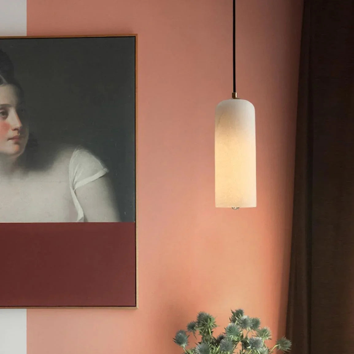 Hanglamp Minimalistisch met Alabasten Cilinderkap en Messing Fitting