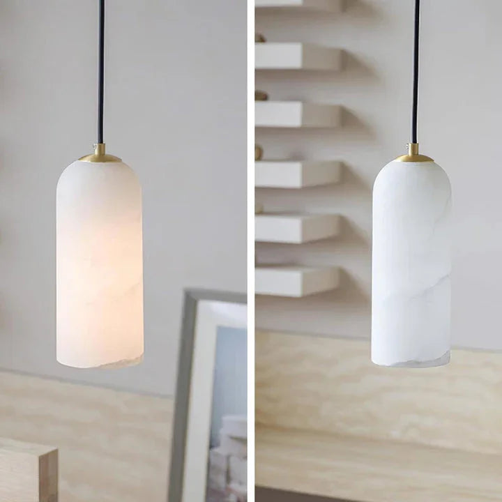 Hanglamp Minimalistisch met Alabasten Cilinderkap en Messing Fitting