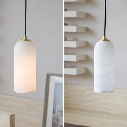 Hanglamp Minimalistisch met Alabasten Cilinderkap en Messing Fitting