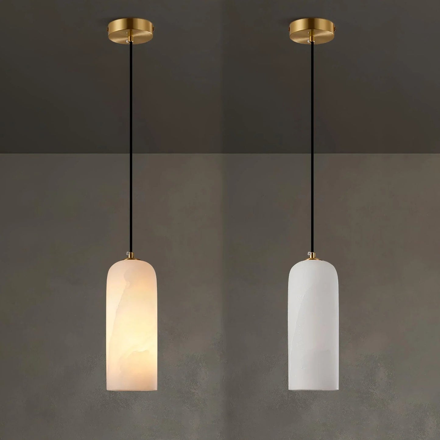 Hanglamp Minimalistisch met Alabasten Cilinderkap en Messing Fitting
