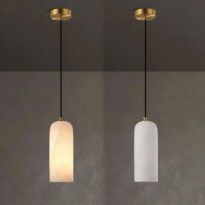 Hanglamp Minimalistisch met Alabasten Cilinderkap en Messing Fitting